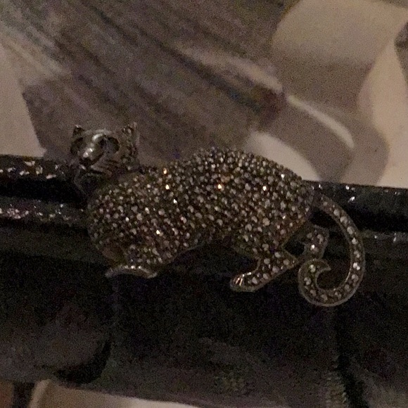 Judith Jack Leather Evening Bag Marcasite Cat - Picture 4 of 4